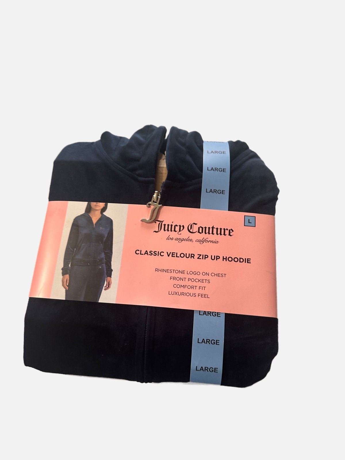 JUICY COUTURE Navy Zip Up Velour Hoodie Size Large