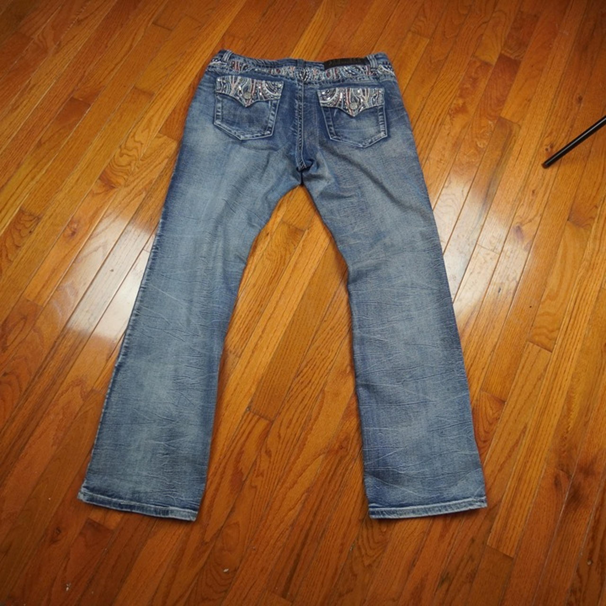 Premiere Jeans Womens 15/16R Blue Mid Rise Bootcut Embroidered Sequin Denim