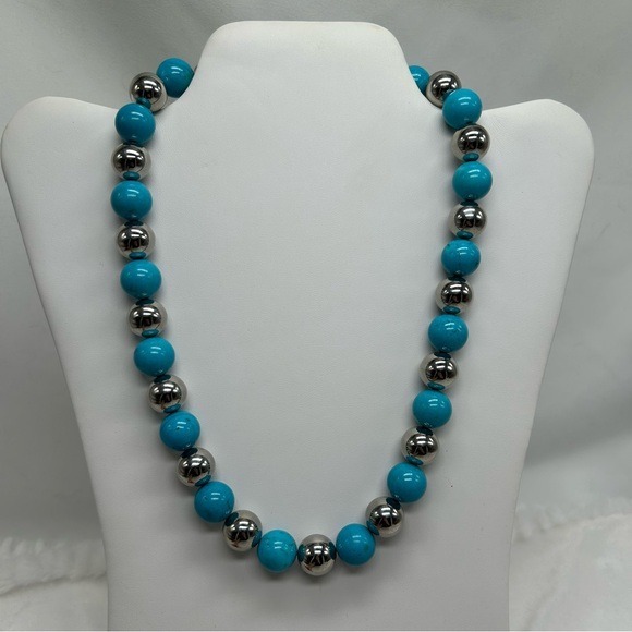 Stainless Steel Milor Made in Italy Faux Turquoise & Silver Statement Necklace