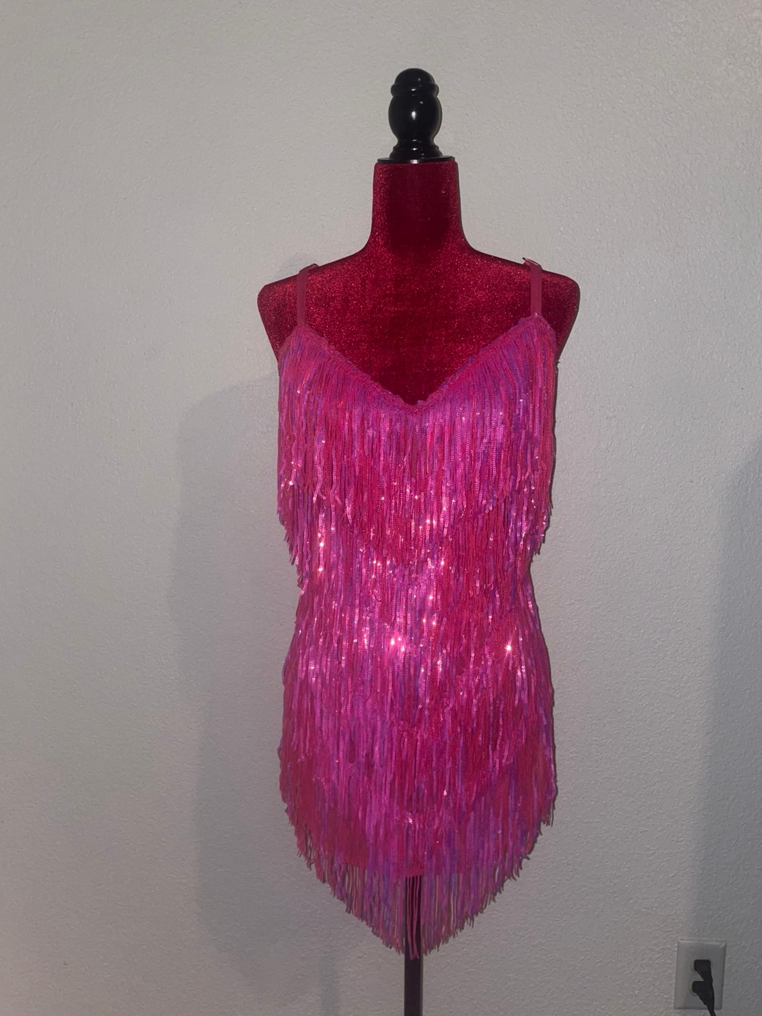 Hot Pink Sequence Fringe Mini Dress