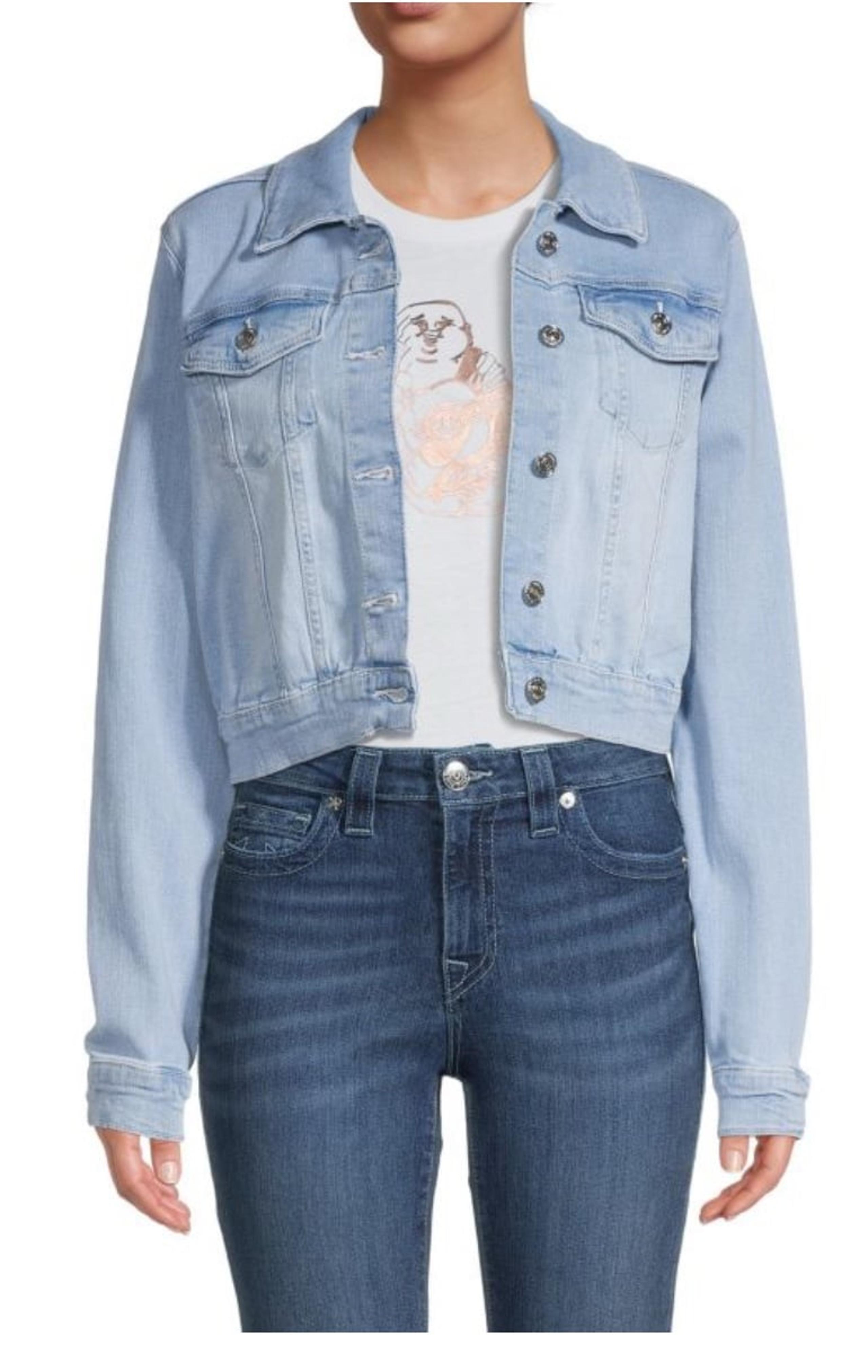 True Religion Trucker Jean Jacket Women's Medium Light Blue Denim Button Up