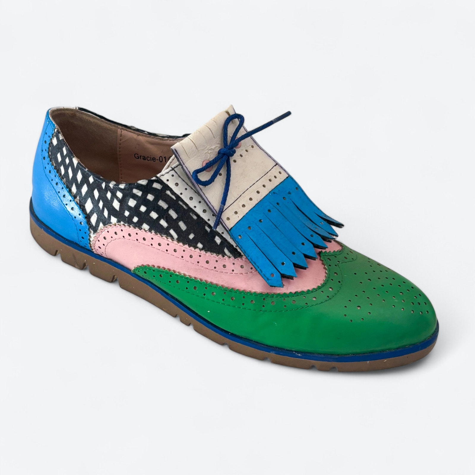 Nature Breeze Gracie-01 Women's 8.5 Lace-Up Kiltie Wingtip Retro Colorful Shoe