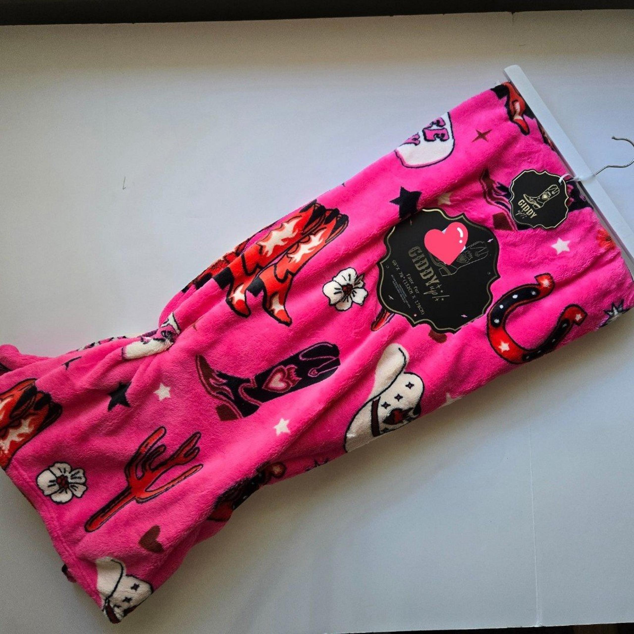 Cowgirl Valentine Hot Pink Blanket 60 x 70 Faux Fur Western Disco Yeehaw Throw