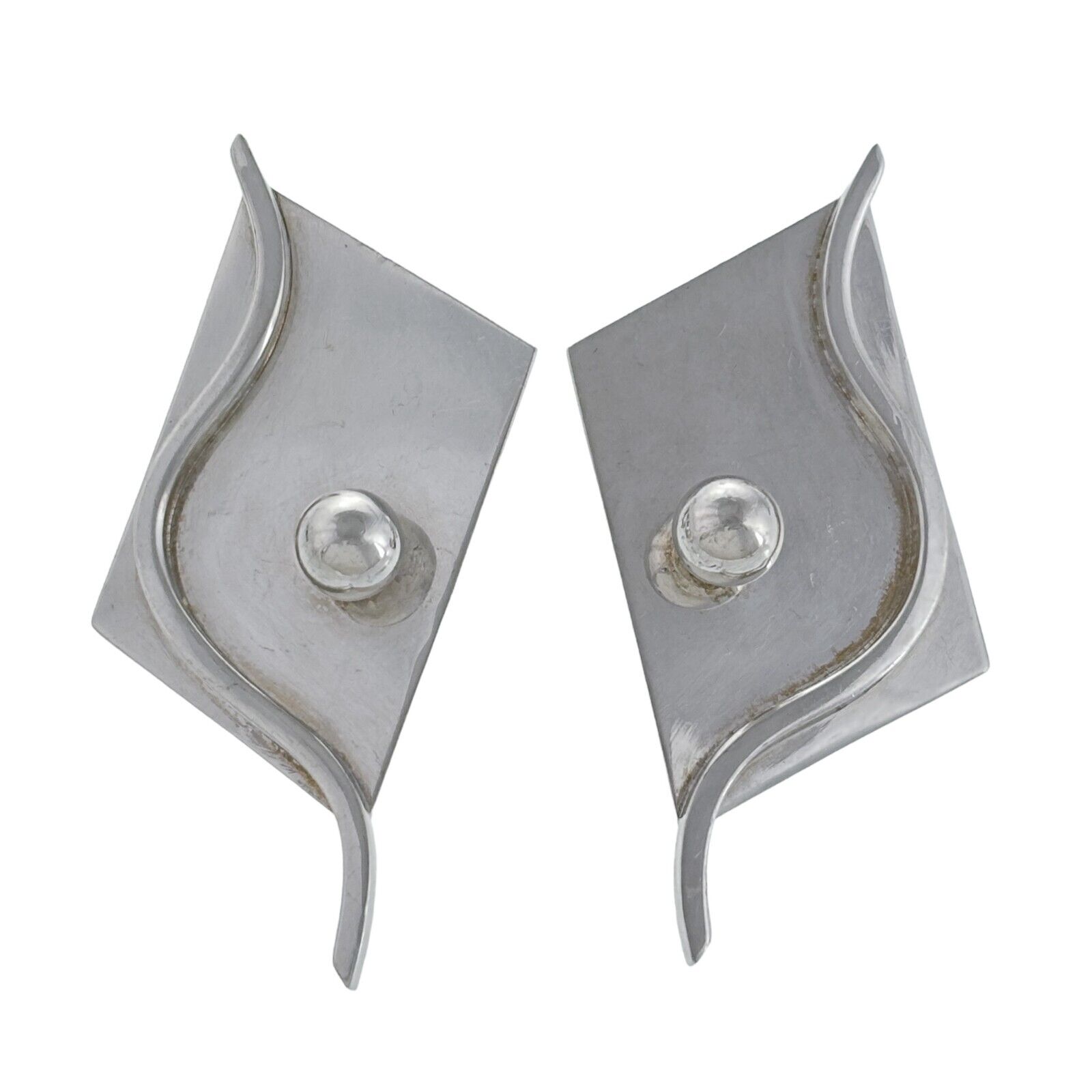 Midcentury Beshara Youkakim Karmy Sterling Silver 925 Abstract Clip On Earrings
