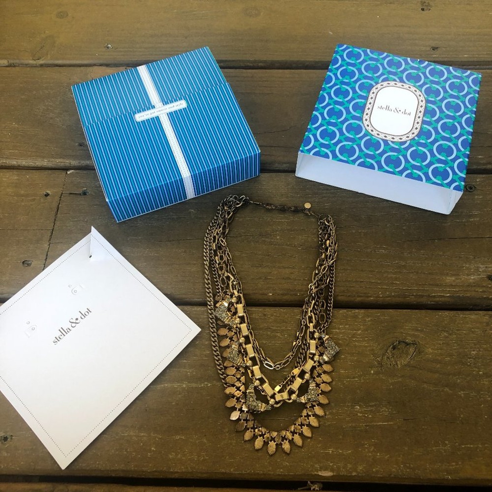 Stella & Dot 5-in-1 GOLD Sutton Necklace & NWT Polishing Cloths