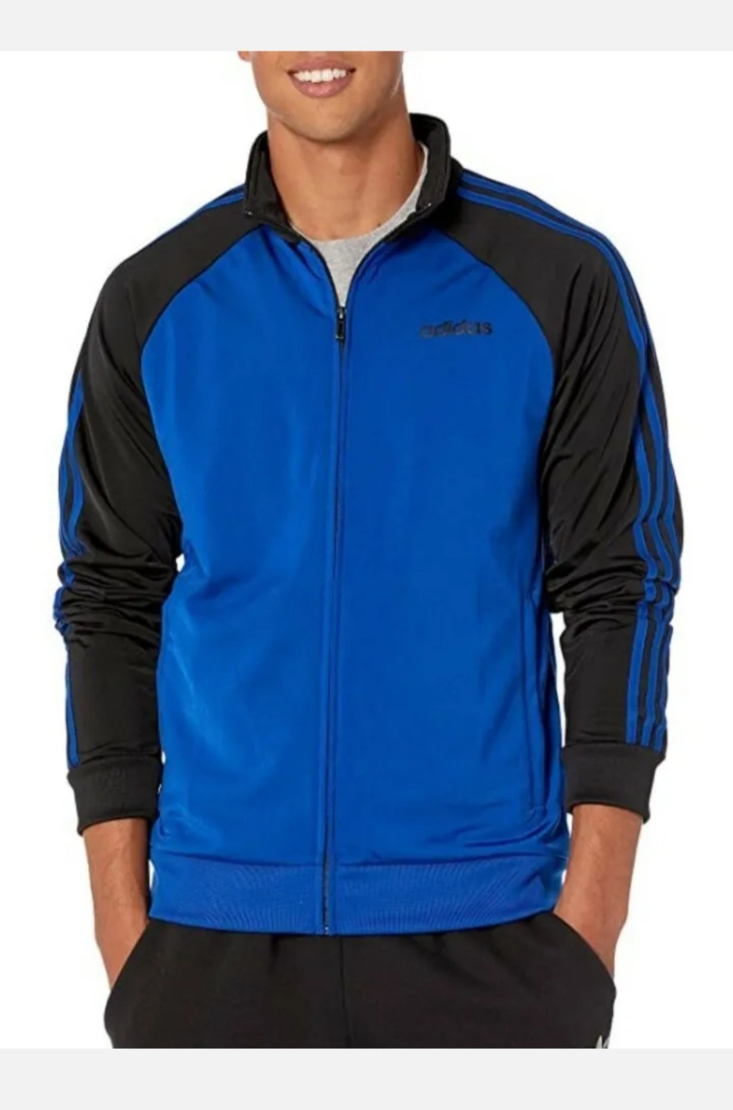 Adidas Essential Men's 3-Stripes Track Jacket Collegiate Royal/Black Sz SMALL