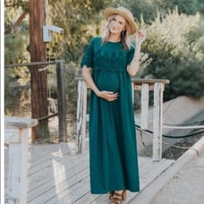 New Orange Creek Large L Green Crinkle Lace Trim Modest Maxi Dress Bump Friendly