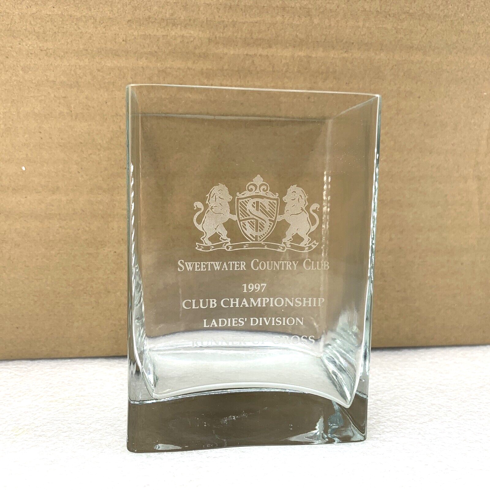 1997 Sweetwater Country Club Championship Ladies Clear Glass Trophy Planter Vase