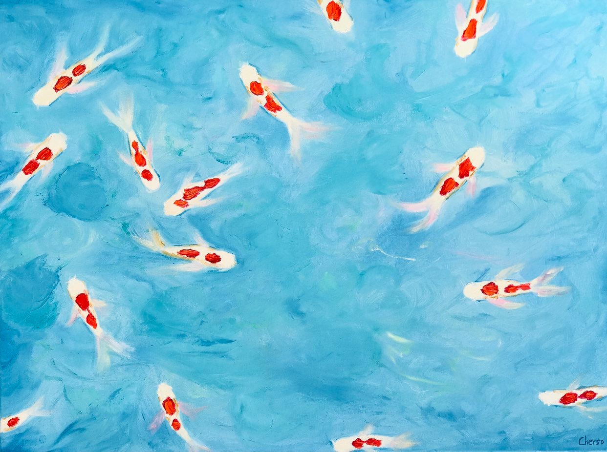Koi Fish Painting Original Oil Canvas Ar