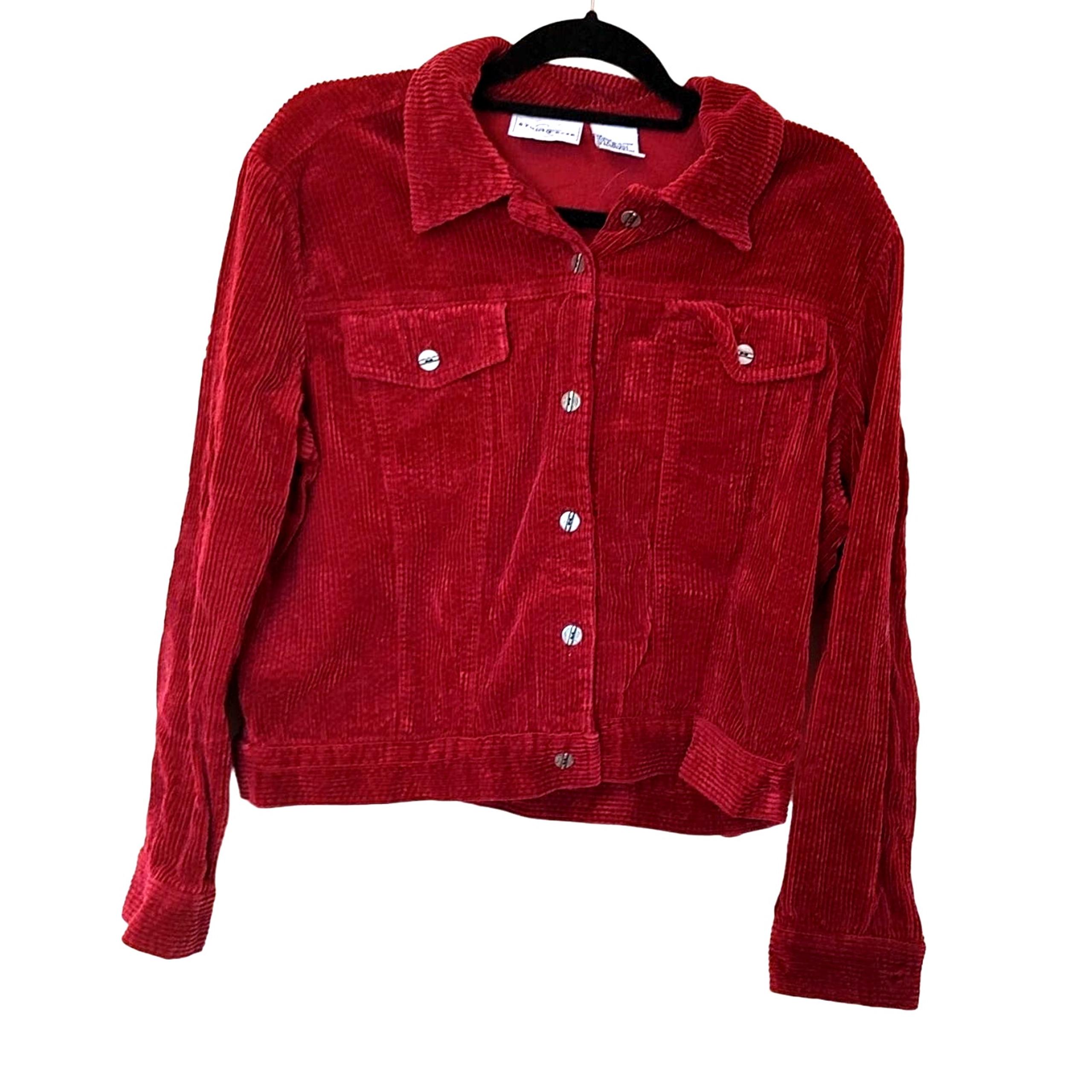 Studio Ease Size 10 Magenta Berry Corduroy Jacket Top Ribbed Long Sleeve Fall