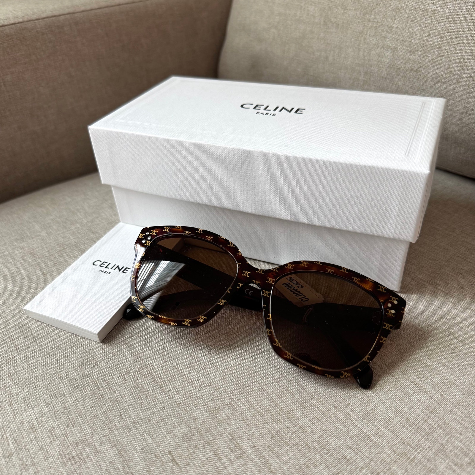 Celine Logo Havana Sunglasses NEW CL401671 Bold 3 Dot Gold Brown Square Frame