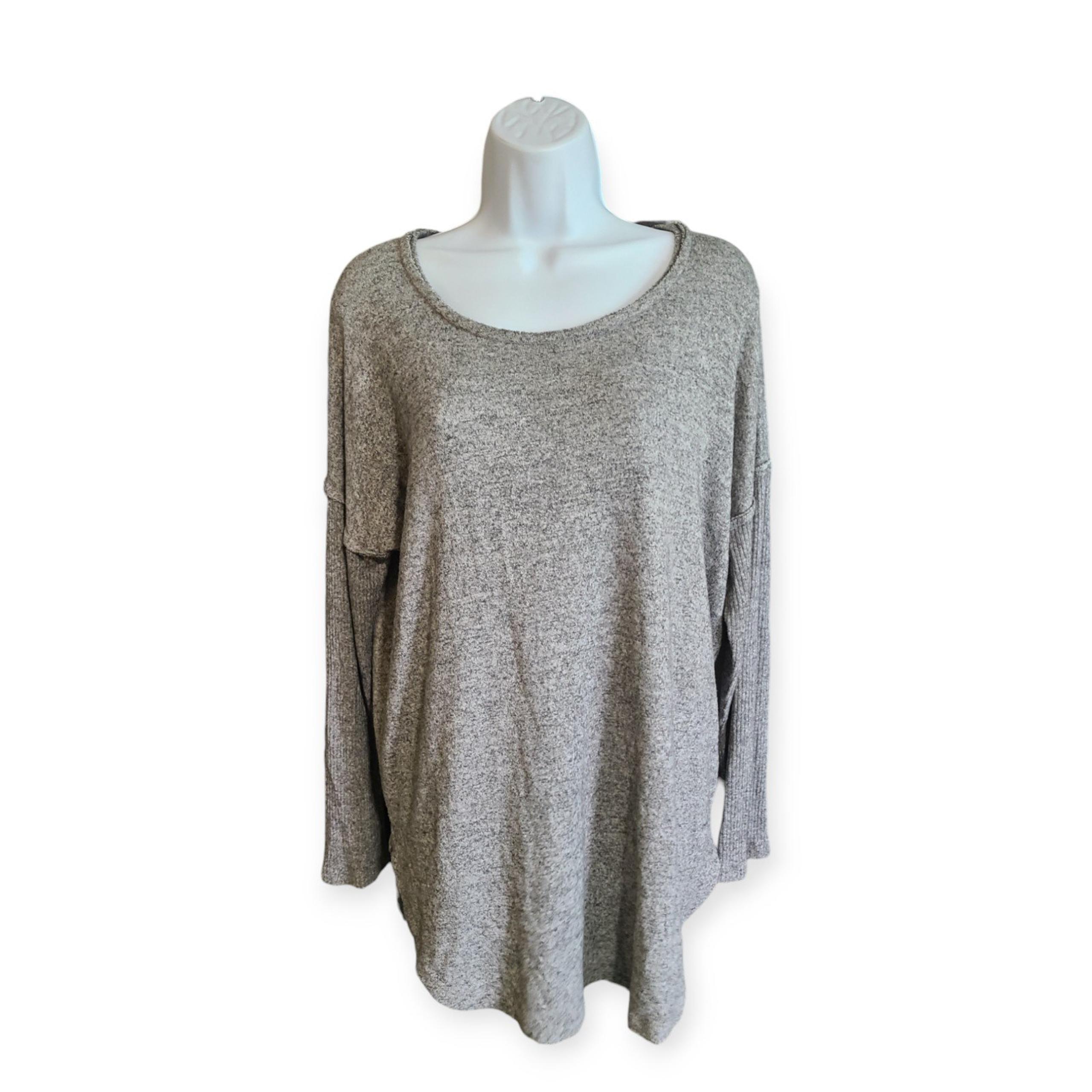 Bobeau Gray Knit Top Drop Shoulder Long Sleeve sz L