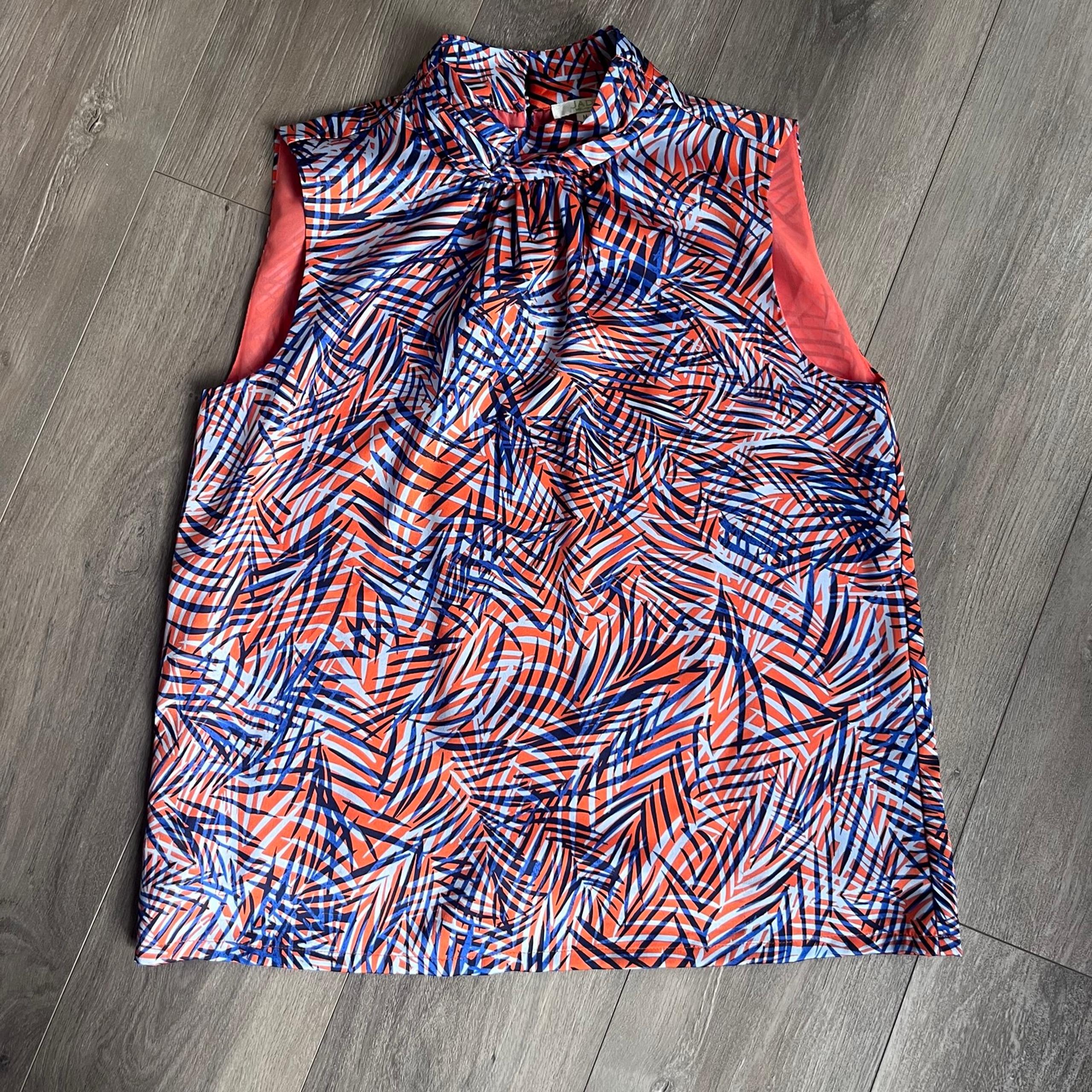 Jade Melody Tam Boutique Sleeveless Blouse Mock Neck Lined Keyhole Back Medium