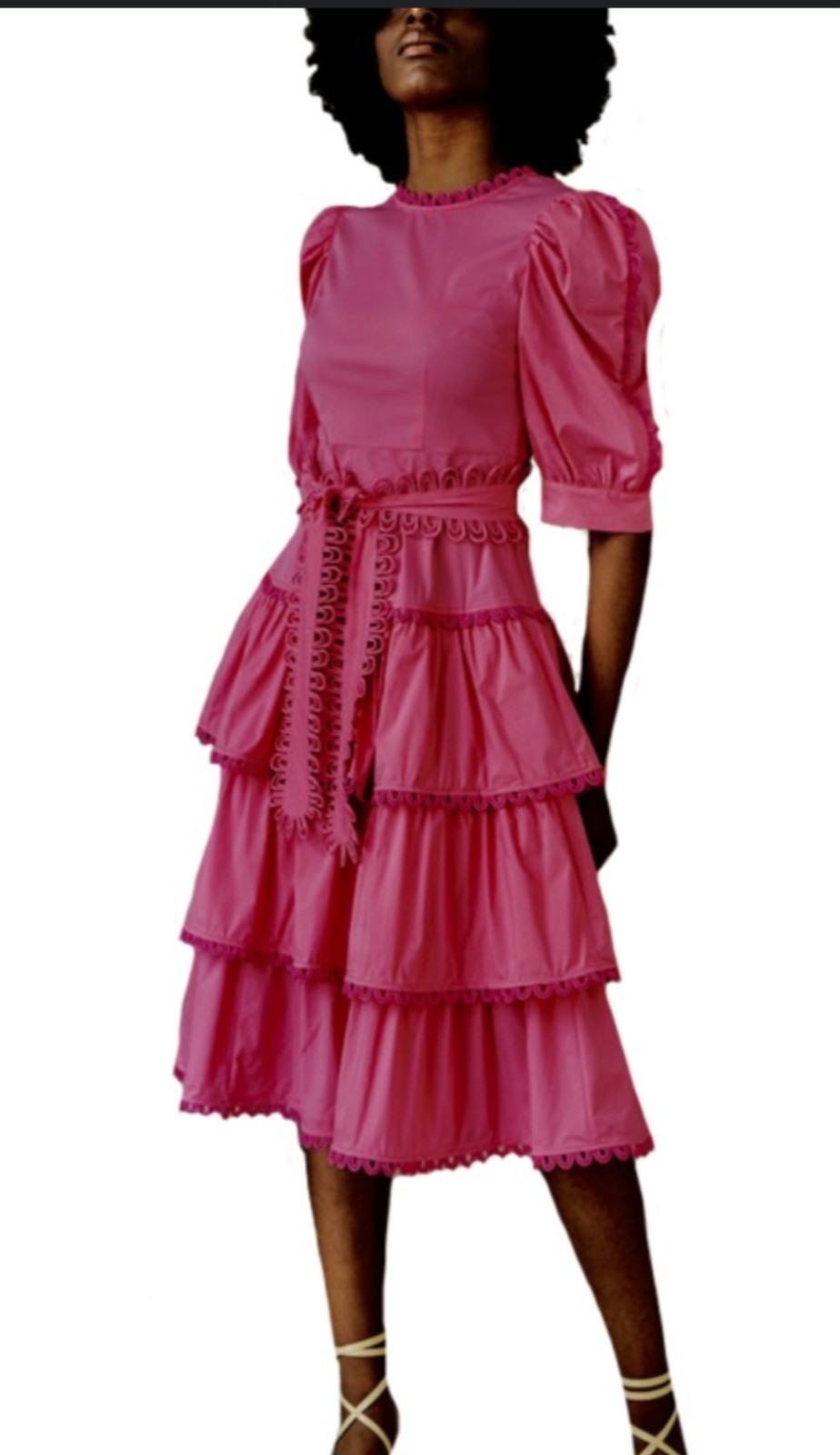 Celia B Azucena Dress Cotton pink Sundress Flowy Size Small Belted