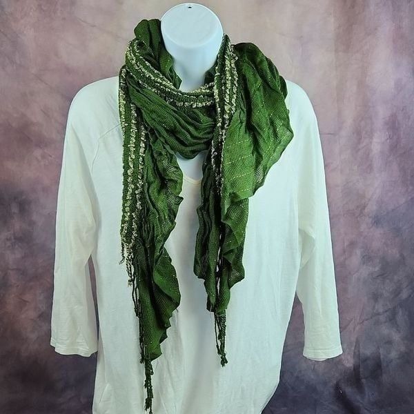 Green & Metallic Gold Scarf/Wrap