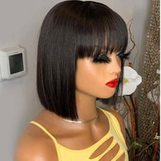 Short straight bob Wig with bangs cute short human hair wigs