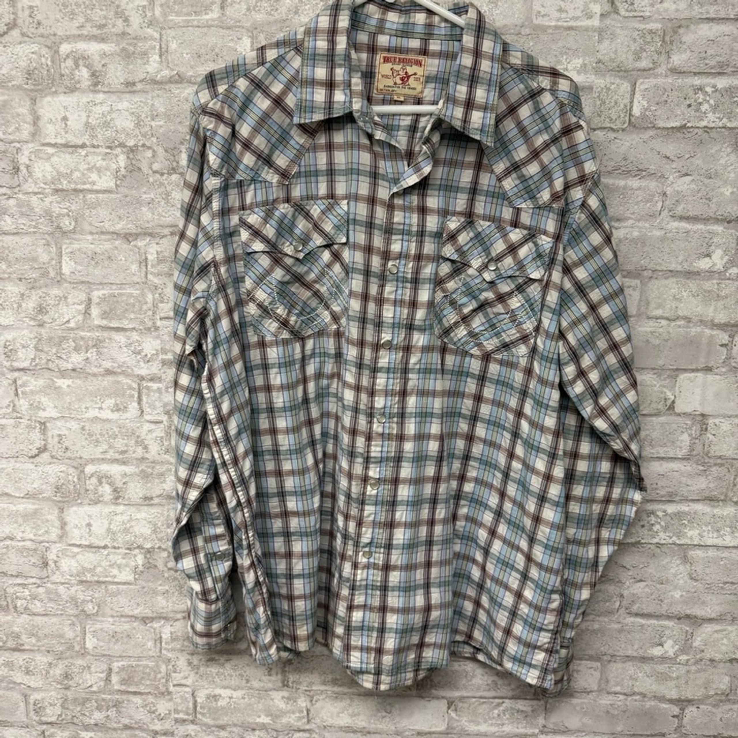 True Religion Plaid Glass Button Down Shirt Men’s XL Vintage
