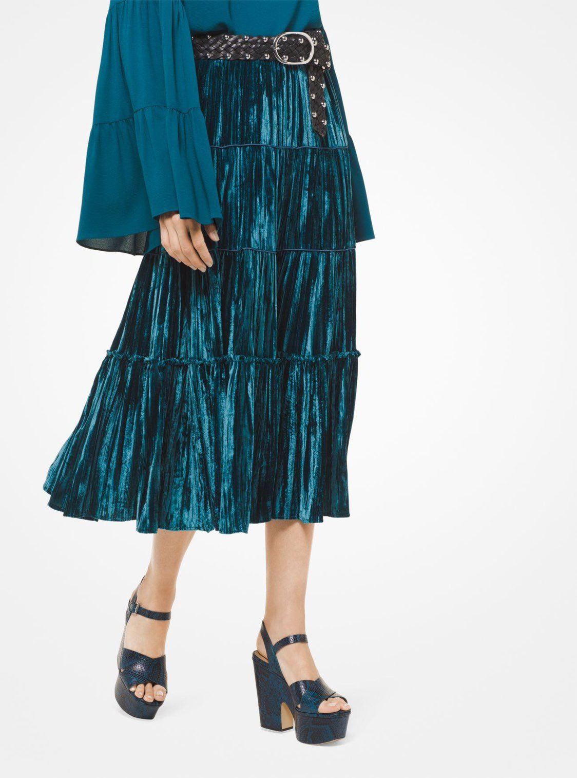 MICHAEL Michael Kors Tiered Velvet Midi Skirt