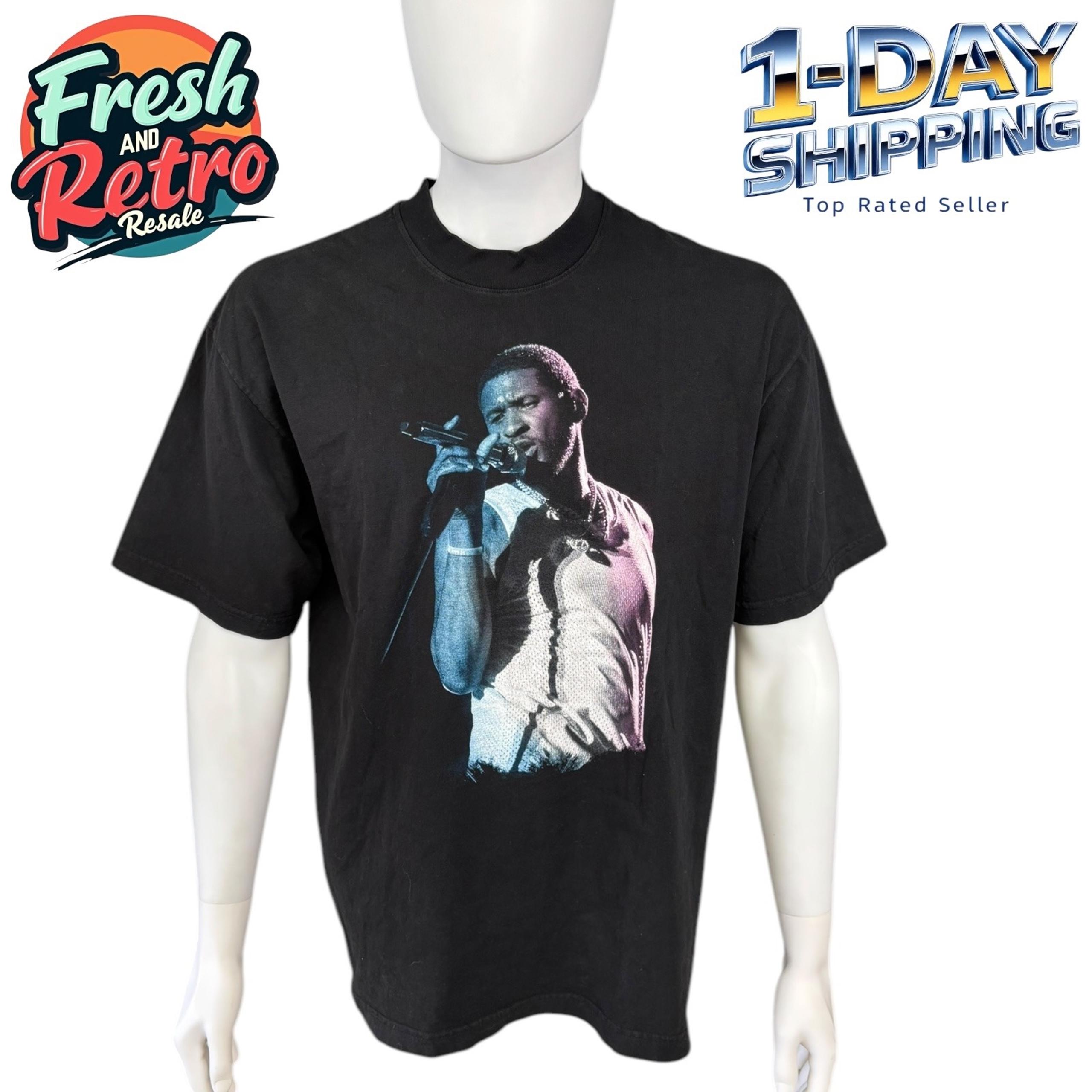Usher My Way Tour T-Shirt L Las Vegas 2022 Concert Tee Y2K Streetwear Black