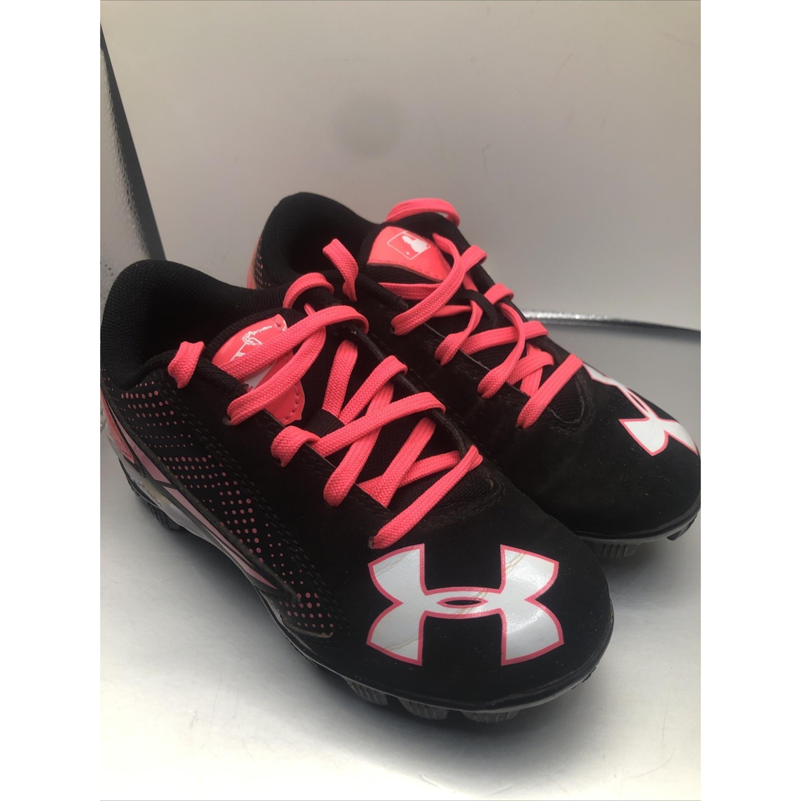Girls Under Armour Cleats Sports Shoes-Pink Black Cleats Size 11K Armour Bound