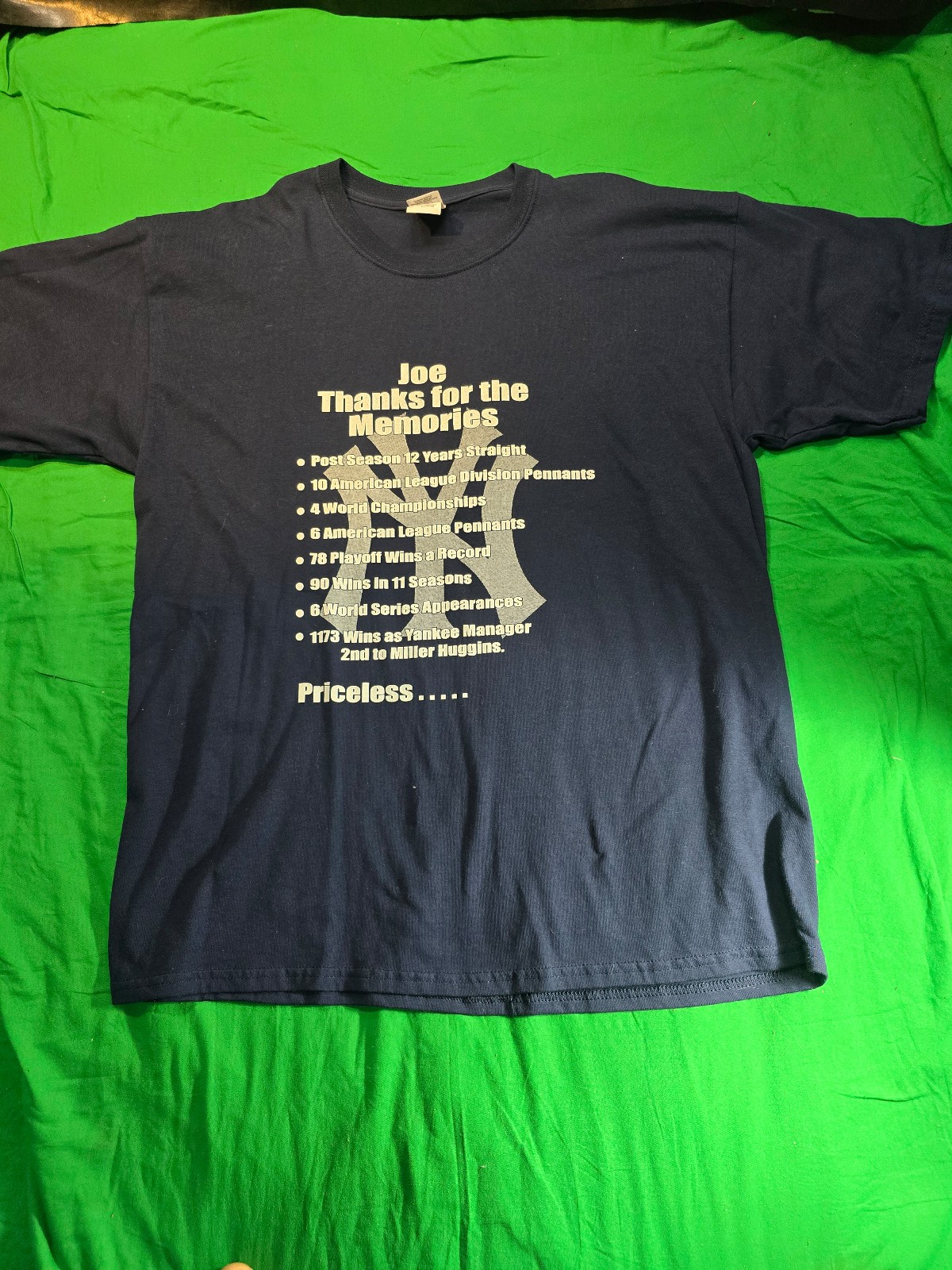 VintageJoe Torre #6 New York Yankees “Thanks For The Memories” T-Shirt New XL