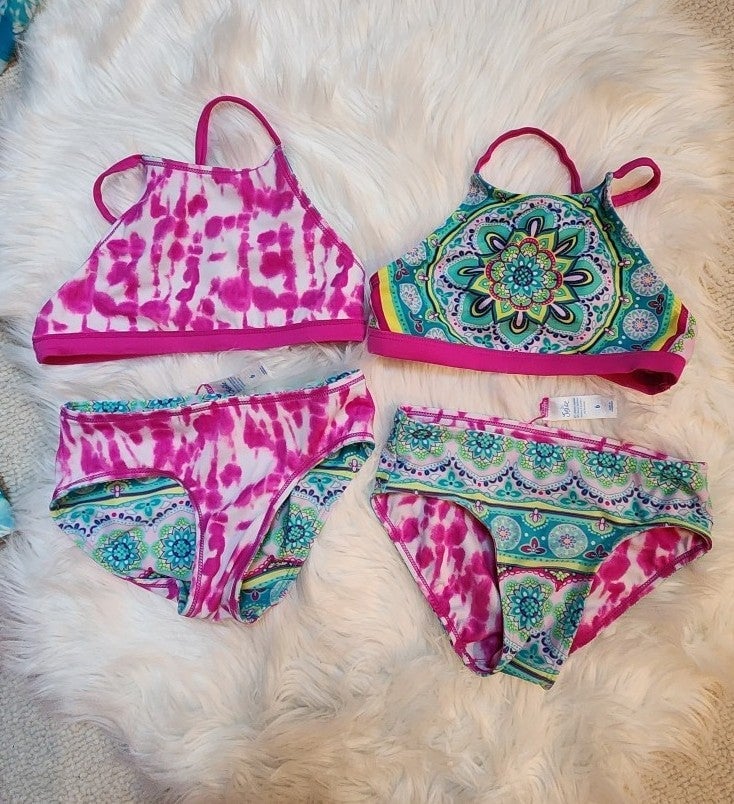 2 Justice Girls Reversable Bathing Suits S 6