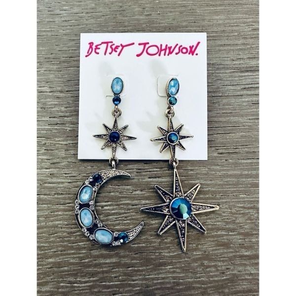 Betsey Johnson Crystal Moon & Star Earrings