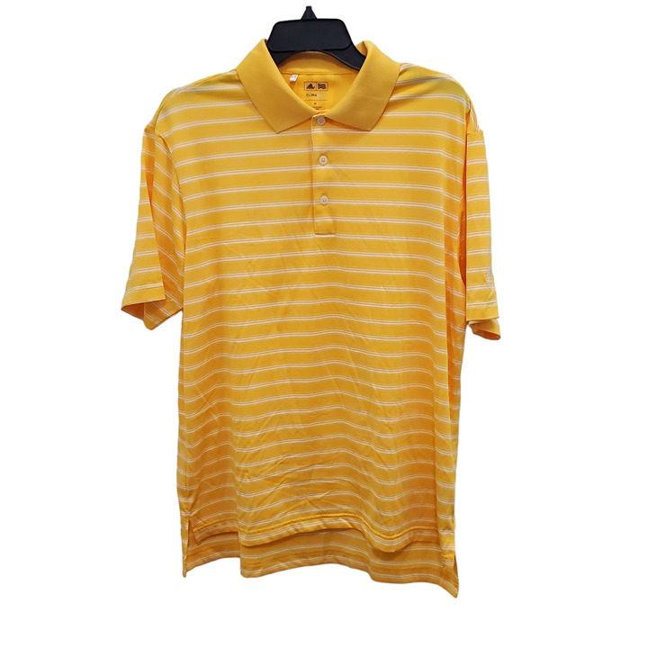 Adidas ClimaLite Men's Yellow White Stripe Breathable Short Sleeve Golf Polo M
