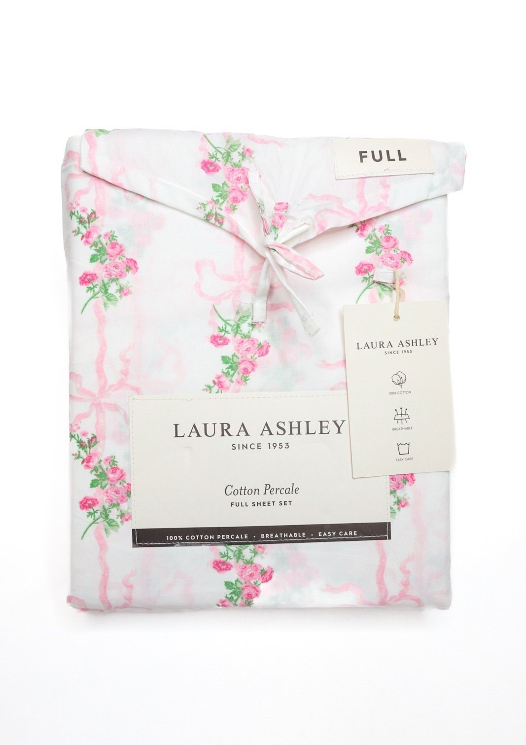 Laura Ashley Viral Pink Ribbon/ Bow Floral Full Sheet Set