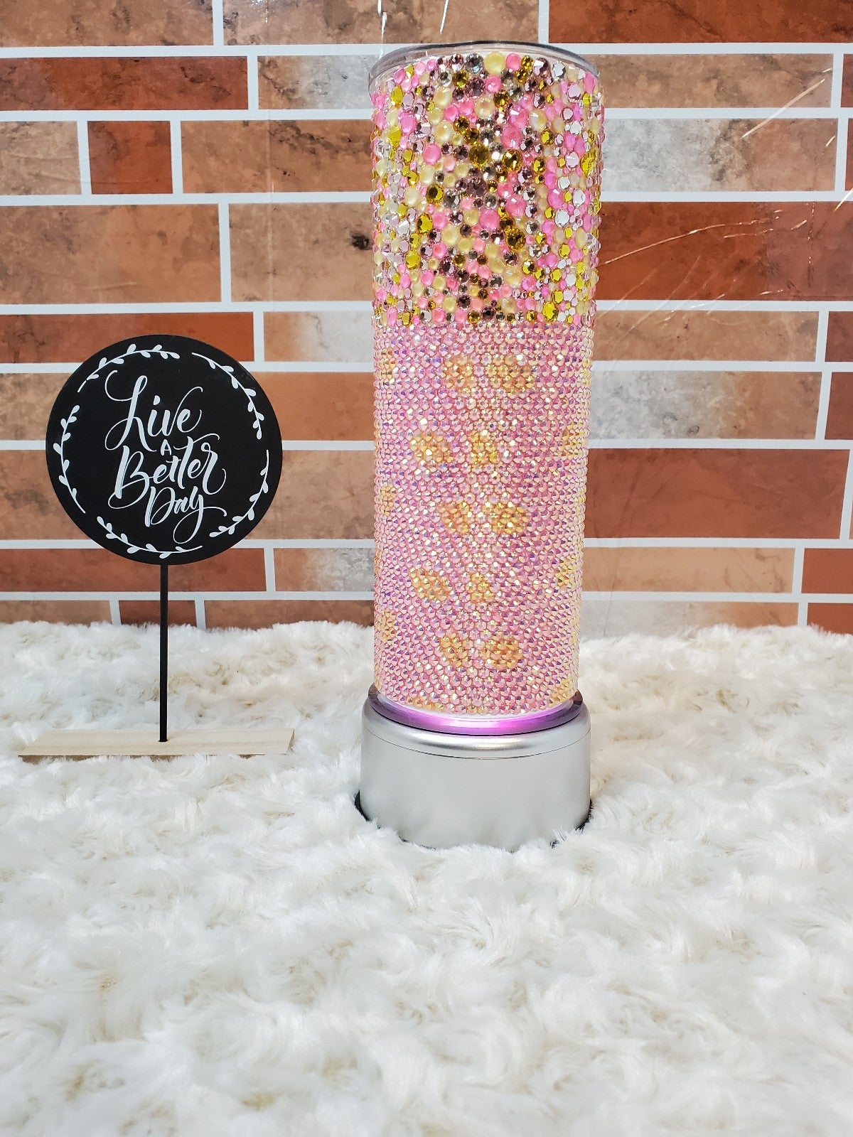 Bling Rhinestone Tumbler Strawberry Lemonade Pink and Yellow