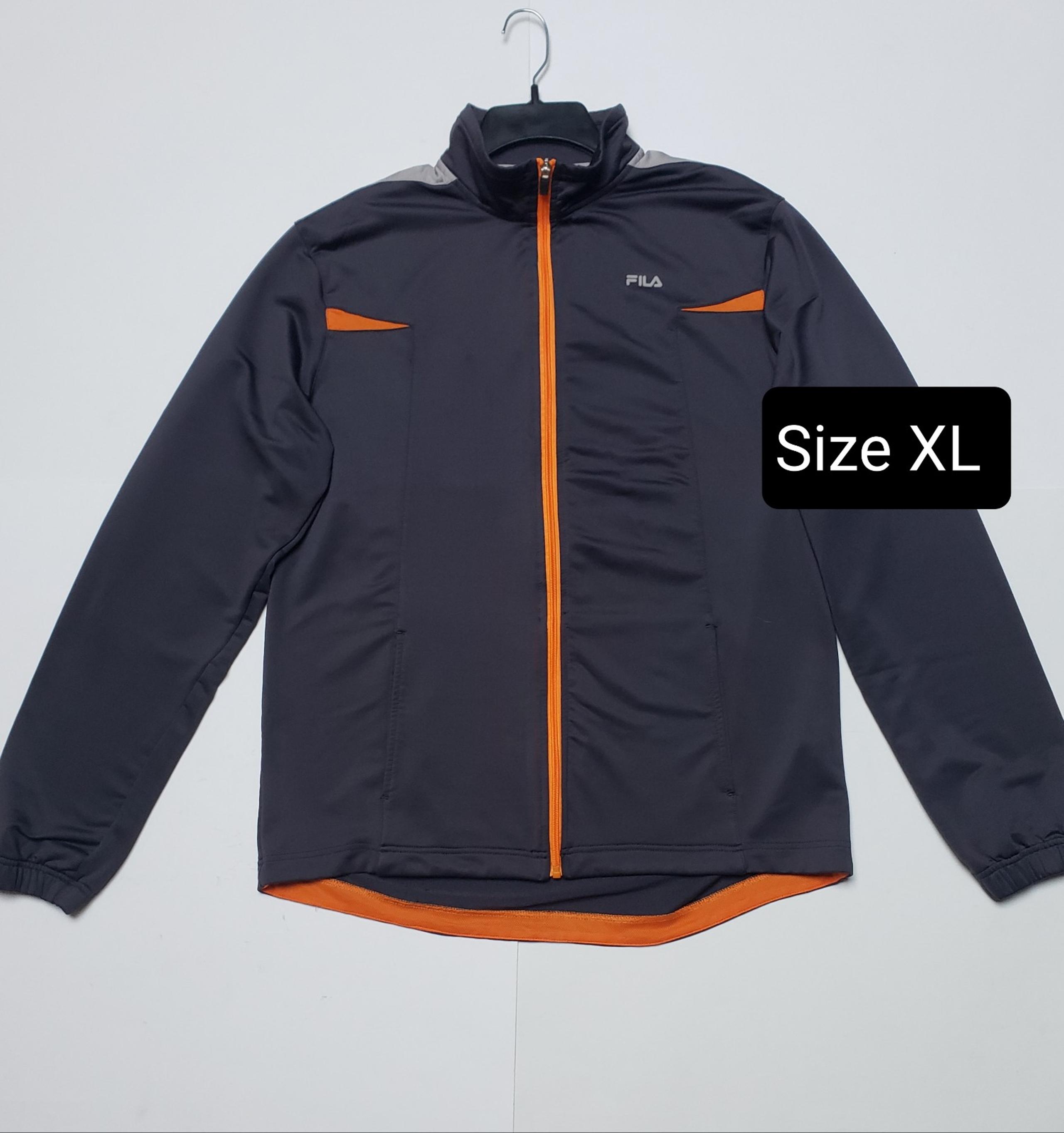 FILA Women's XL Track Performance Athletic Running Jacket Gray/Orange Full-Zip
