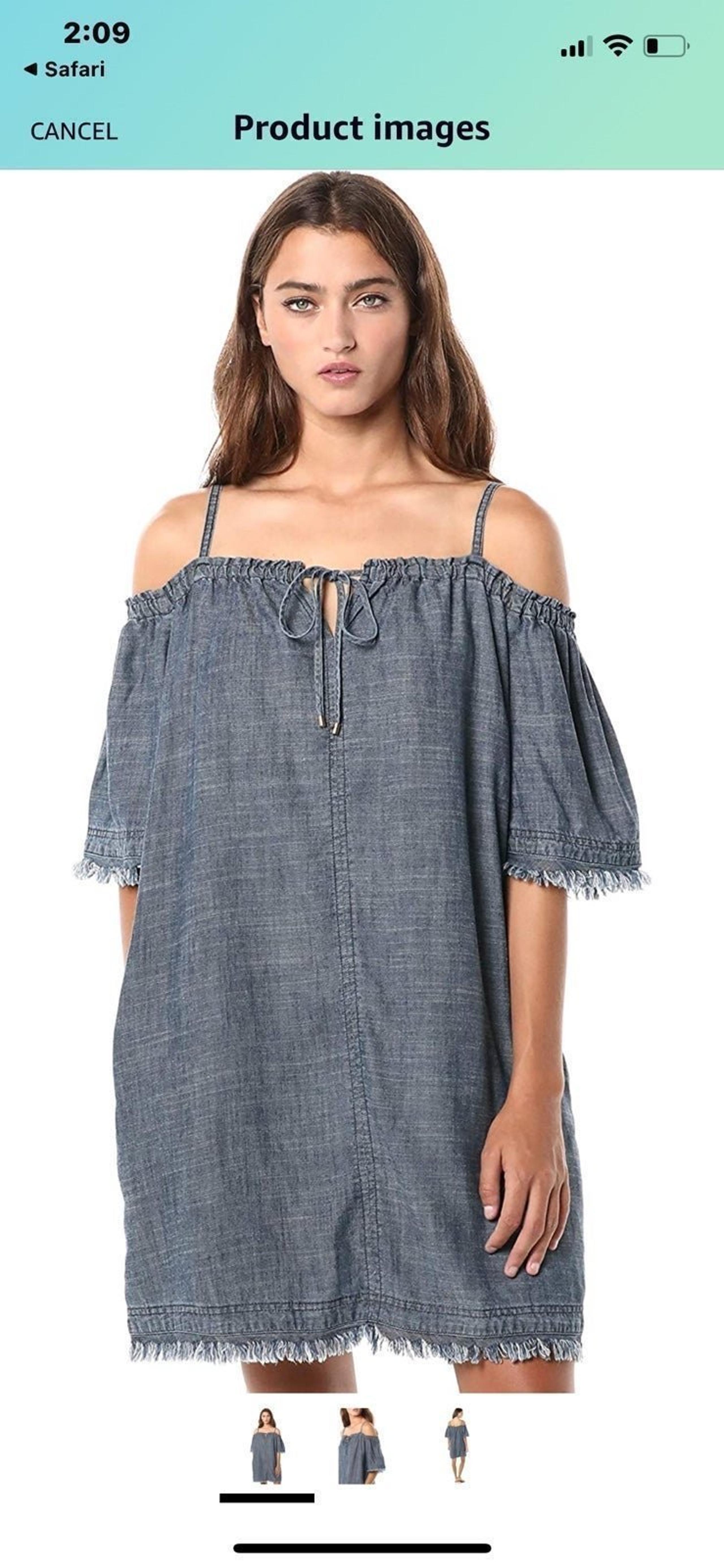 Trina Turk Women's Dress xs mini Jean denim fringe Chill Crosshatch blue