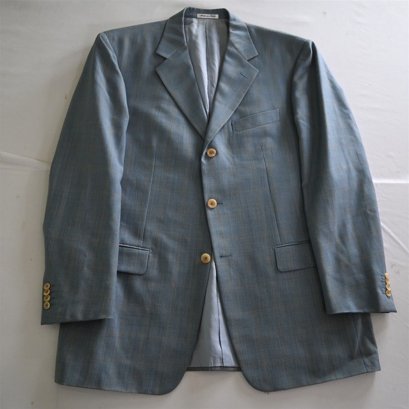 Pal Zileri 46R Blue Windowpane Italy Made 100% Wool Mens Blazer Sport Coat
