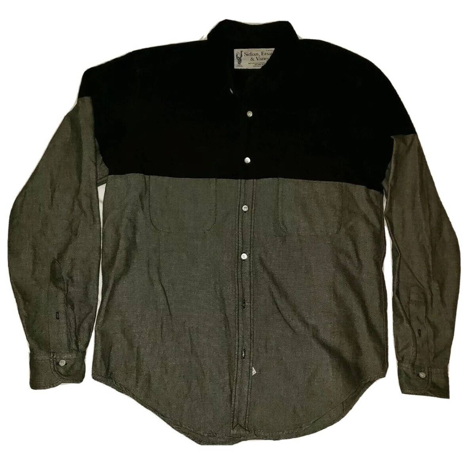 Sidian, Ersatz & Vanes Black Gray Button Down Heavy Cotton Shirt Size Small