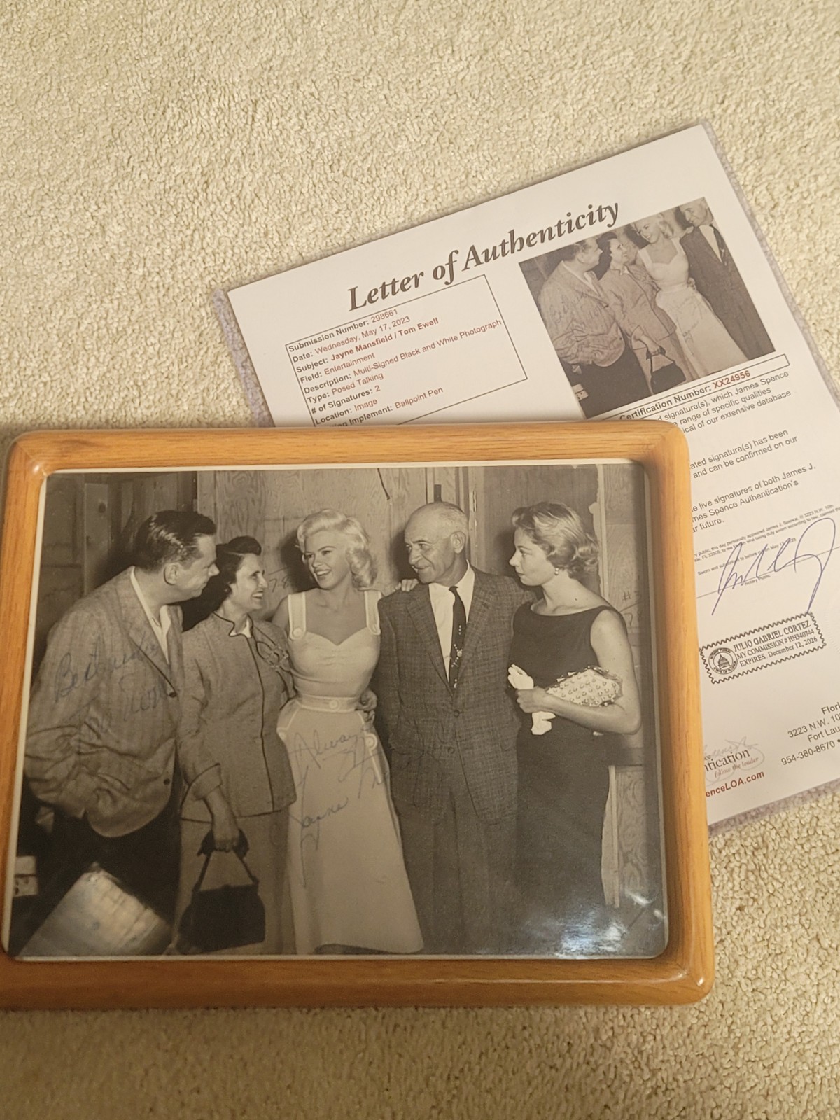 Jayne Mansfield and Tom Ewell autograph