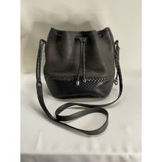 Brighton Vintage Woven Leather Bucket Bag Dark Gray / Black Crossbody 134905