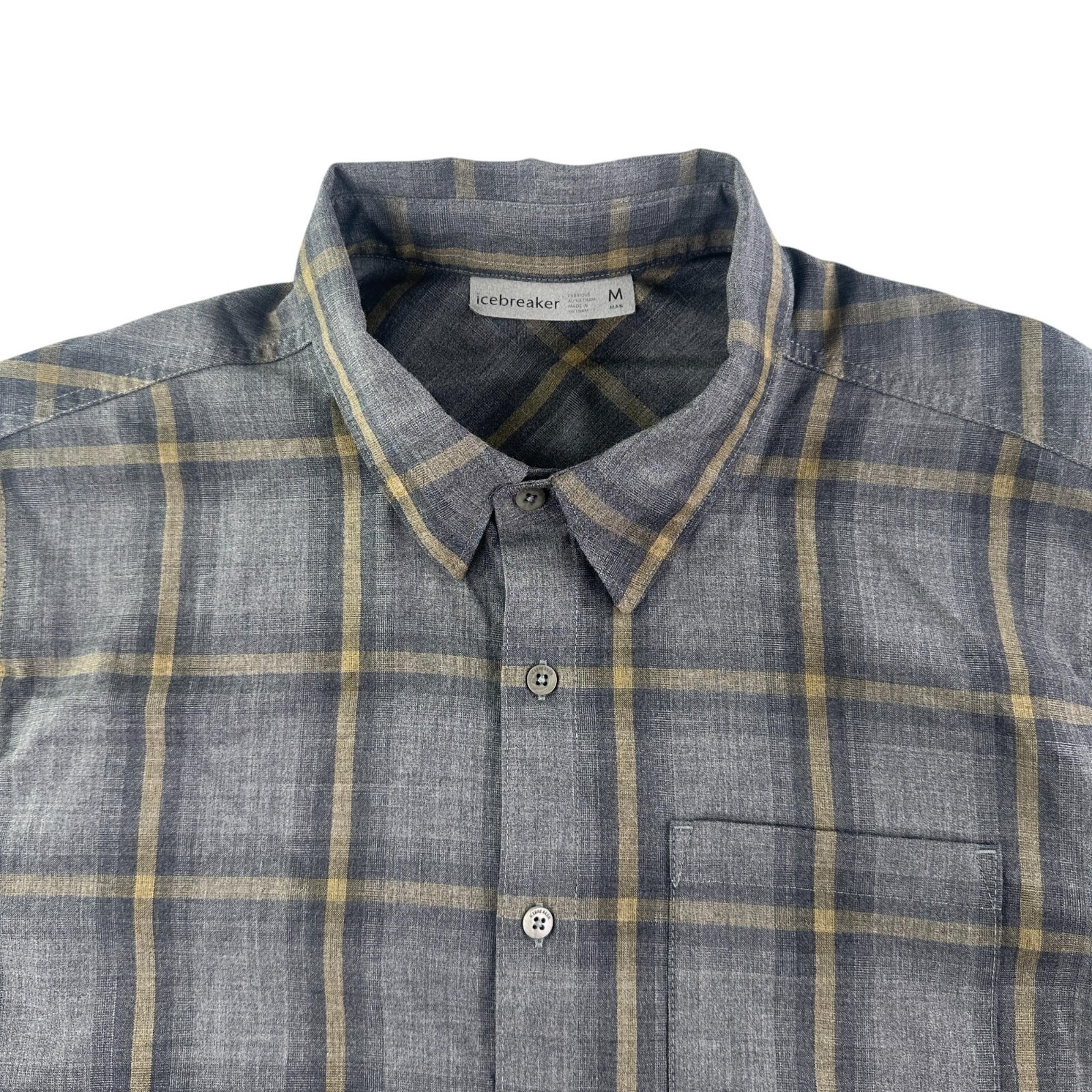 Icebreaker Shirt Mens Meium Gray Plaid Merino Long Sleeve Button Up Hiking EUC