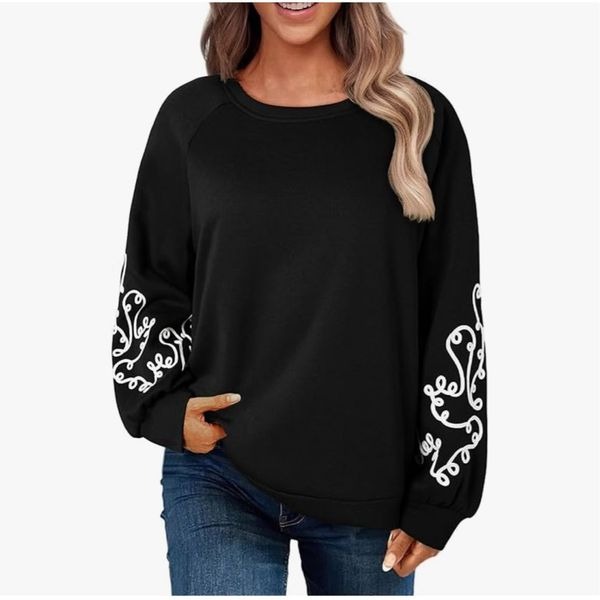 NEW Black Oversized Pullover Sweatshirt Embroidered Sweater L