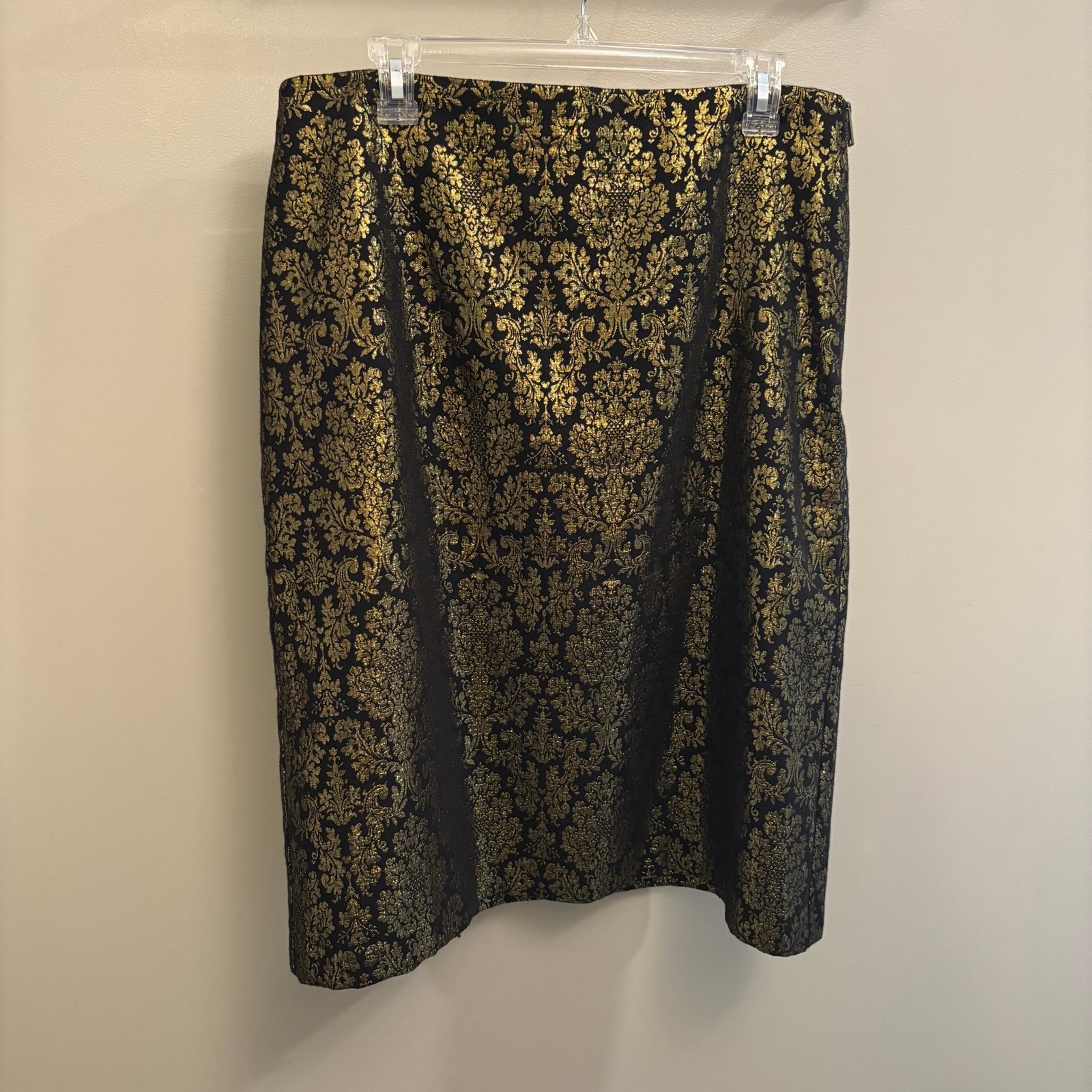 Worthington Womens Black Metallic Gold Paisley Embroidered Pencil Skirt Size 12