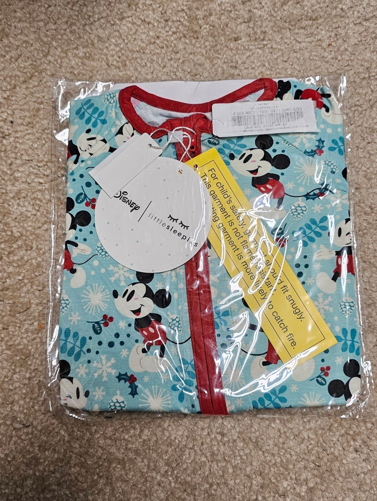 Little Sleepies DISNEY MICKEY WINTER WONDERLAND Zippy 3-6 Months NIB