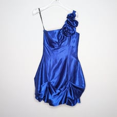Vintage Jessica McClintock Gunne Sax Y2K Royal Blue Mini Dress One Shoulder