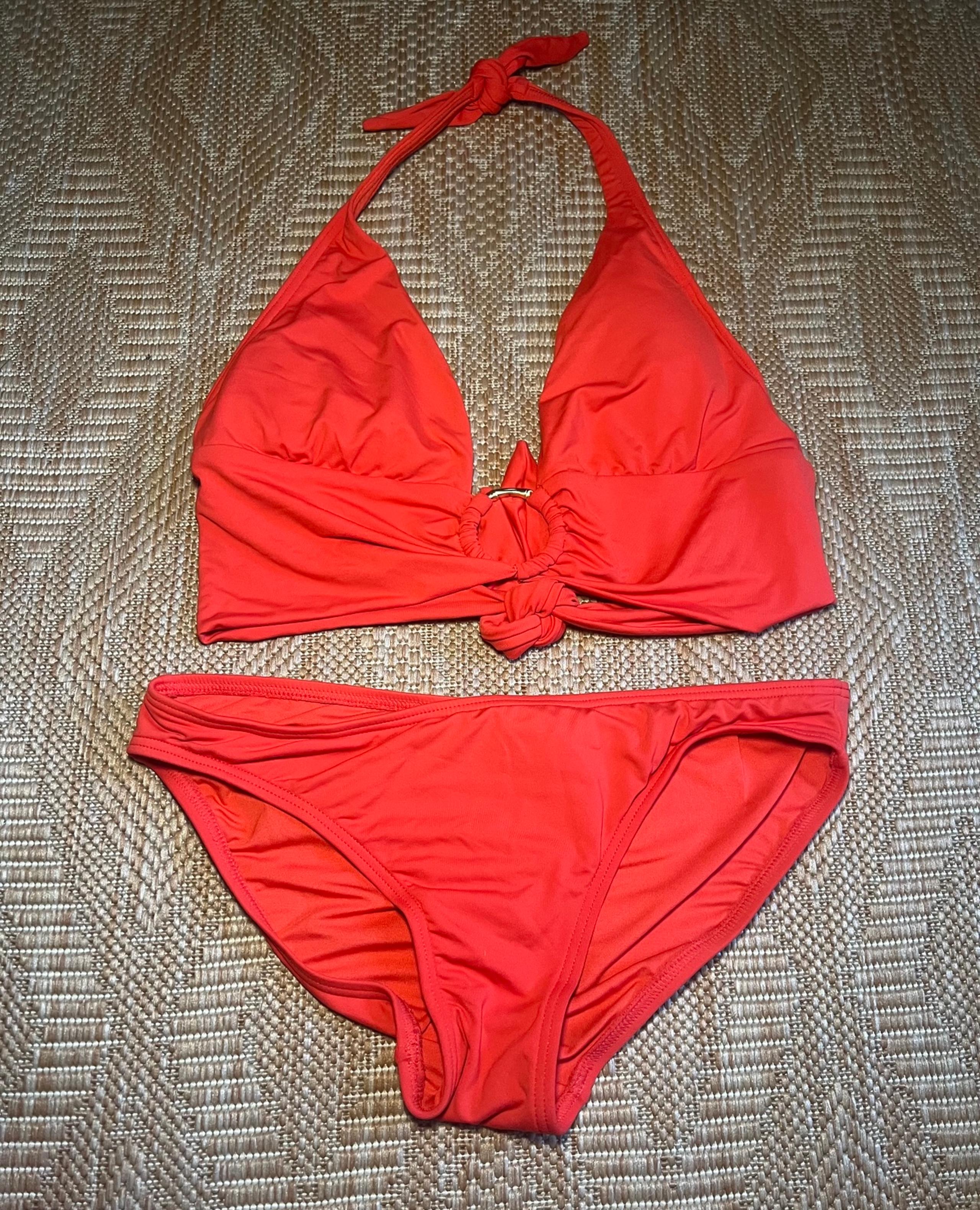 Carmen Marc Valvo Women's Bright Orange Two Piece Bathing Suit,Bikini,Size S