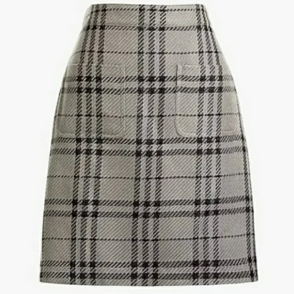 J.CREW Black Gray Plaid Mini Skirt With Front Pockets Size 6