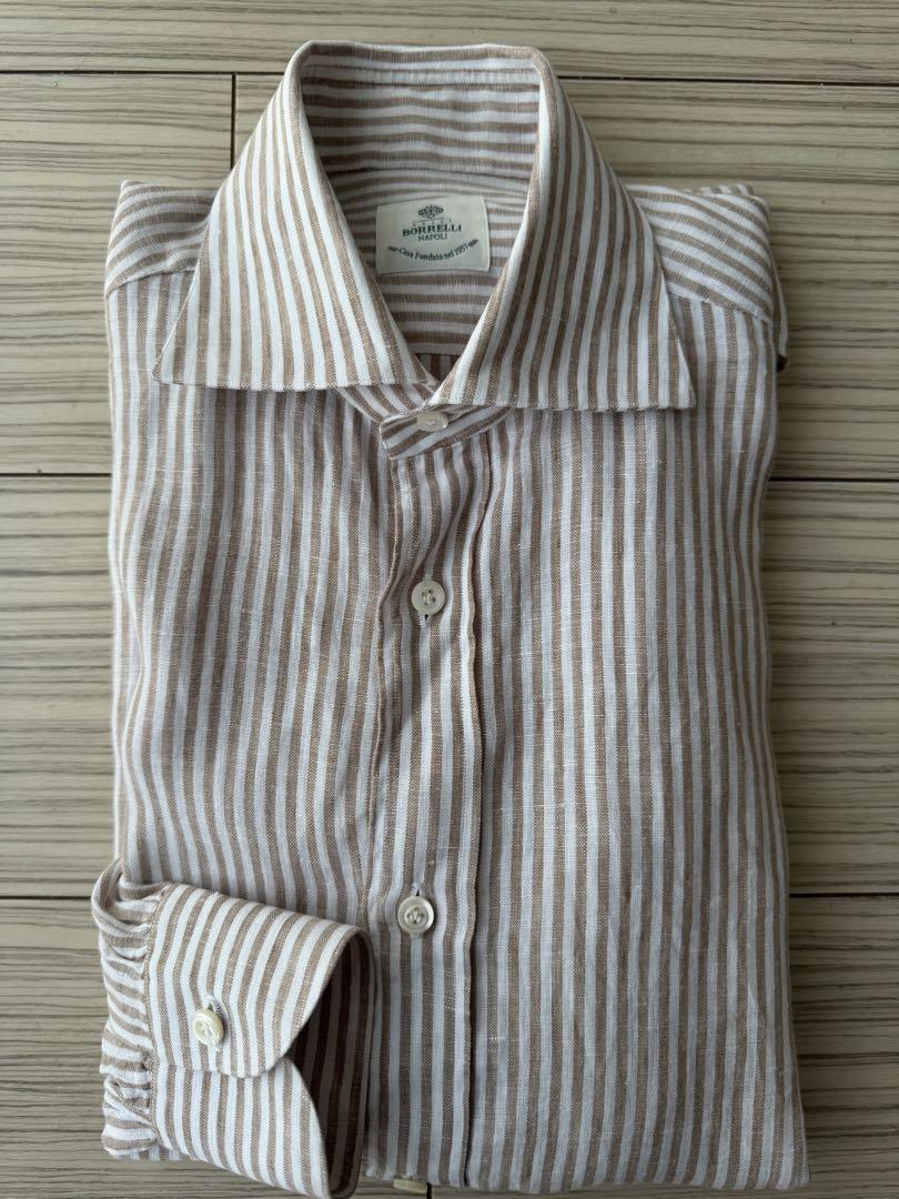 High-end Luigi Borrelli BORRELLI Horizontal Shirt, Custom Made, Size M, Linen