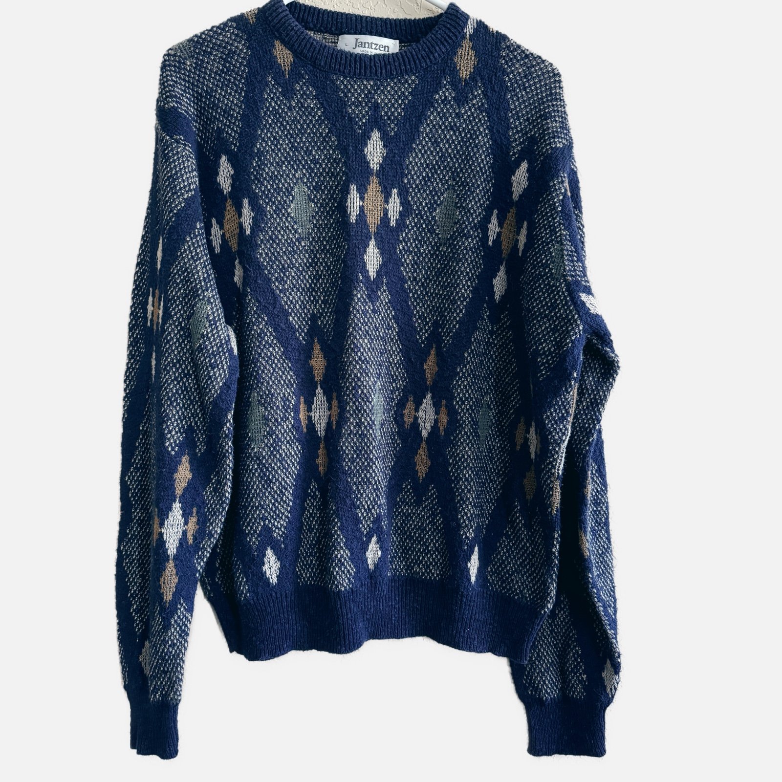 Jantzen Vintage Men’s Sweater, Cabincore Patterned Cozy Pullover Grandpa Sweater