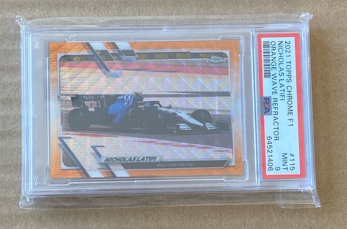 2021 Topps Chrome F1 Nicholas Latifi Orange Wave Refractor #115 PSA 9 12/25