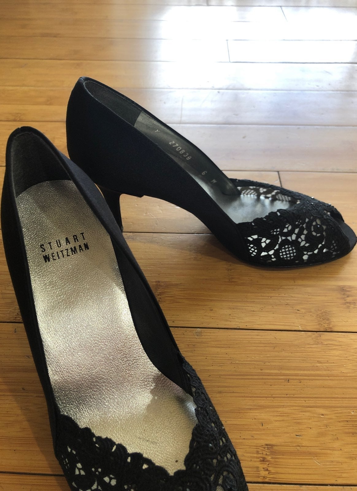 Stuart Weitzman Black Lace Beads Heels
