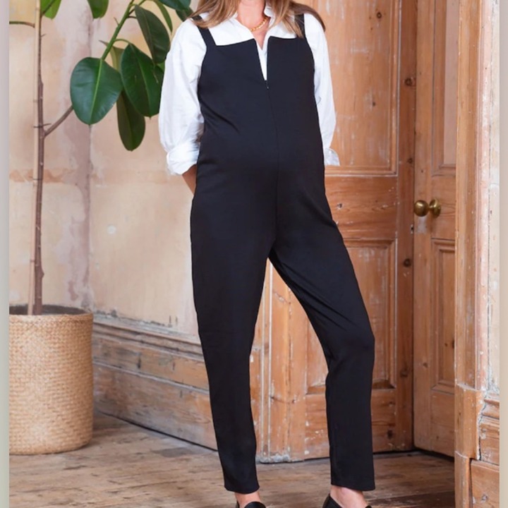 Seraphine Jersey Maternity Nursing Dungarees Jumpsuit Adjustable Zip Black 6
