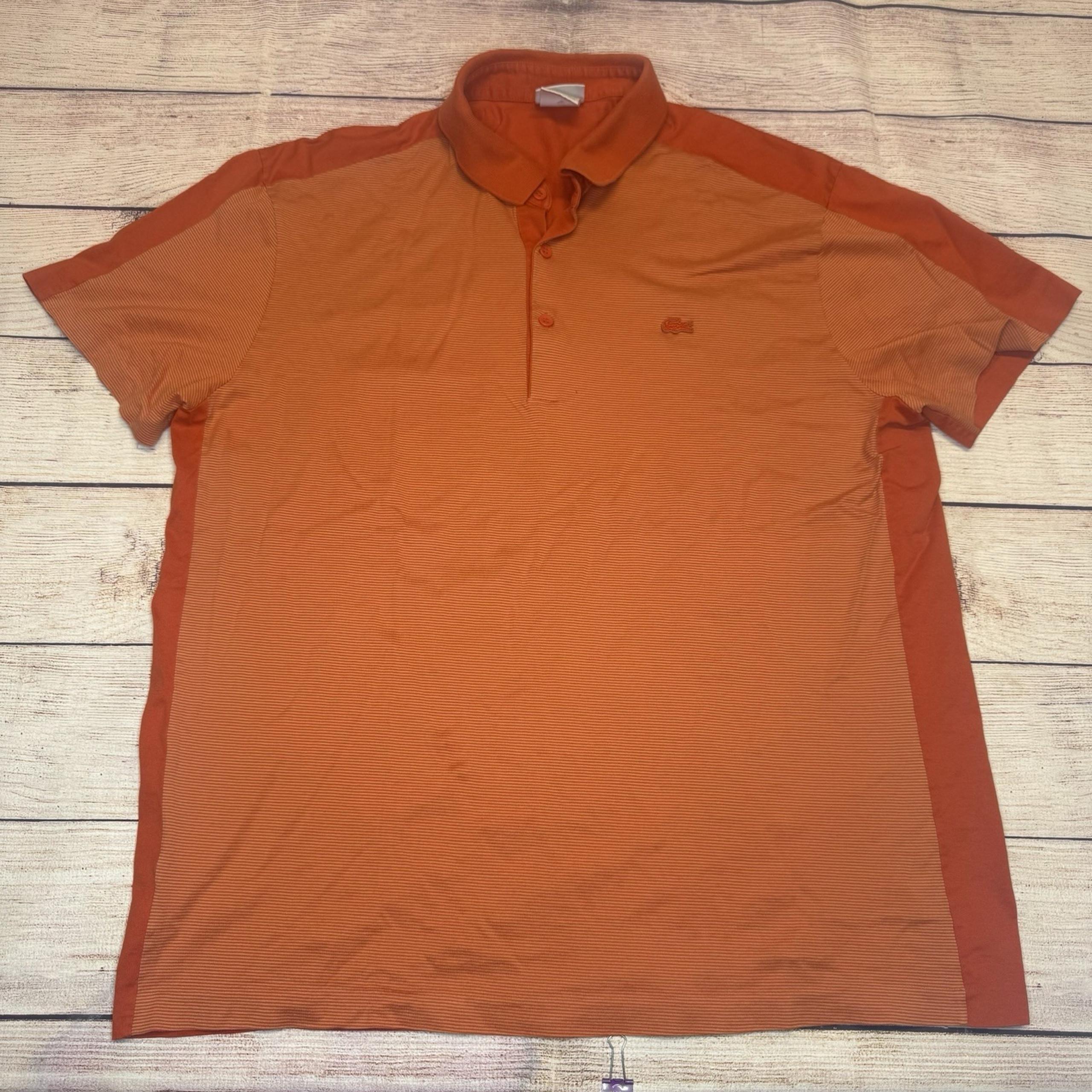 Lacoste Mens Polo Shirt Size 7 Orange Striped Collared Short Sleeve