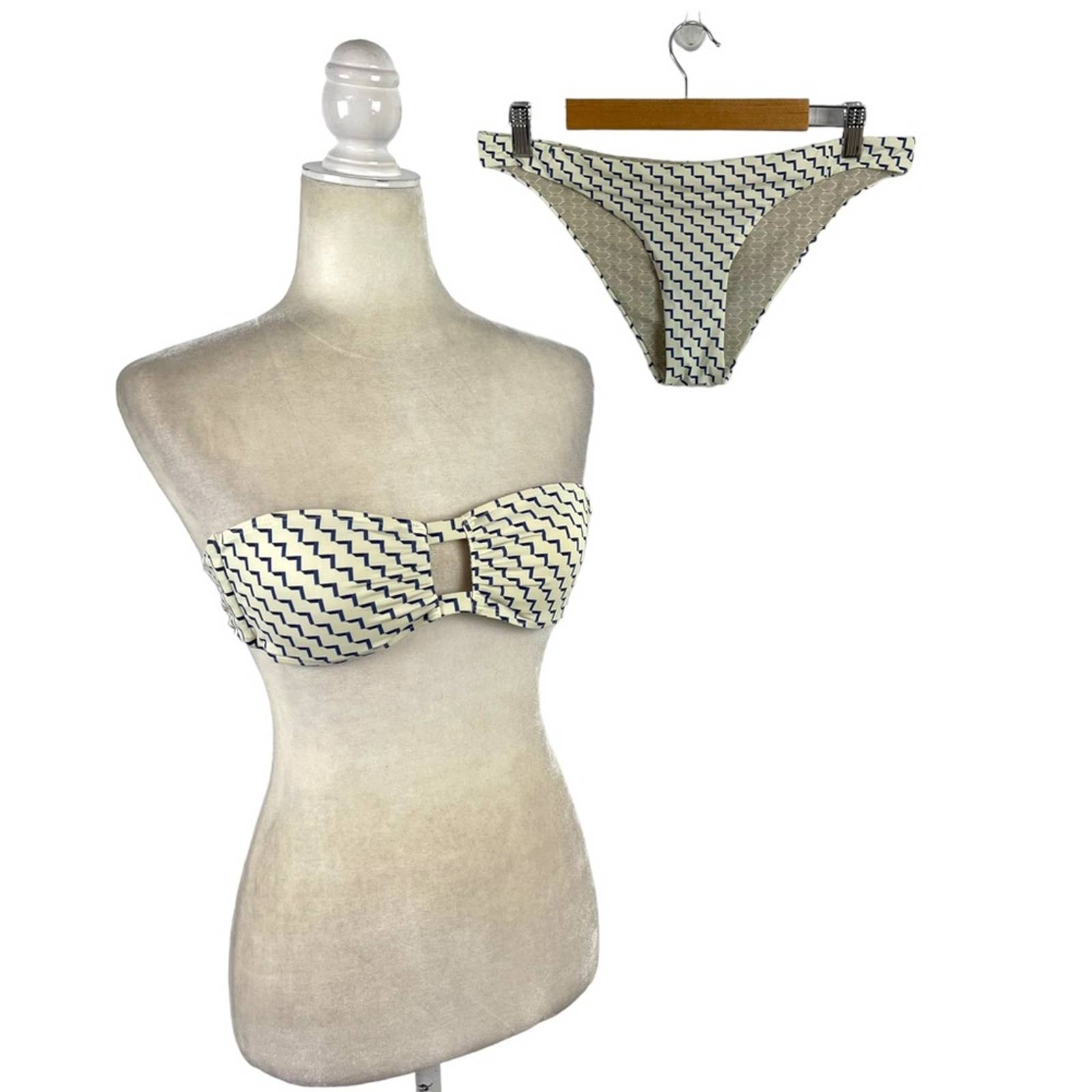 Asceno Space Bandeau Bikini Top with cut out front tie back Size Small